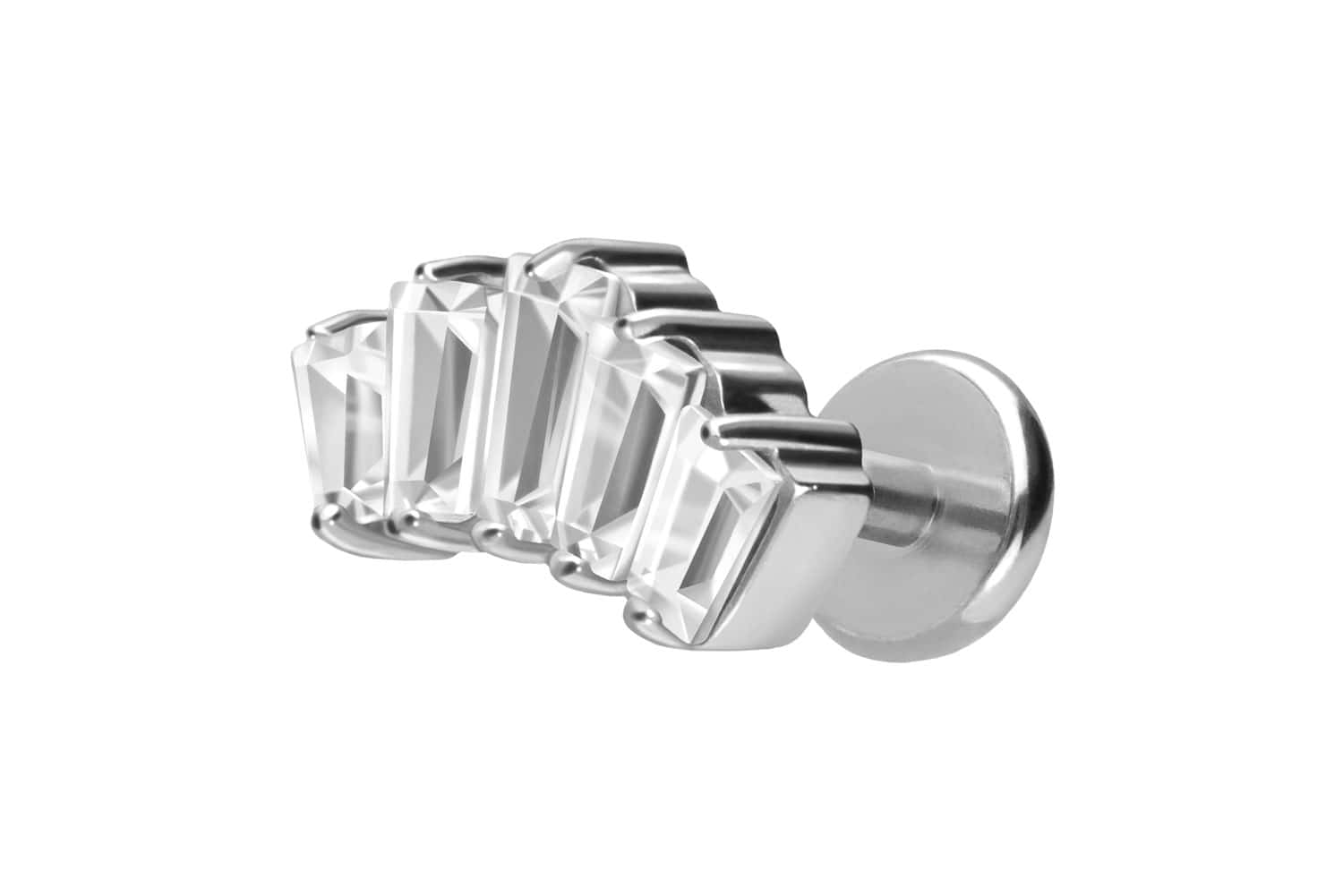 Titan Labret Piercing mit Push Fit 5 EINGEFASSTE KRISTALLRECHTECKE